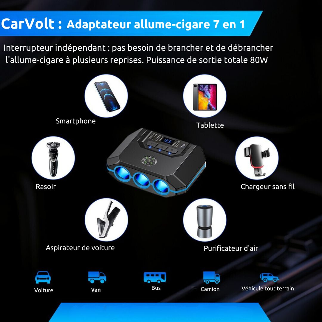 CarVolt - Adaptateur Allume cigare 7 en 1